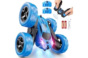 QUNREDA Ferngesteuertes Auto, RC Cars Spielzeug für Kinder im Alter von 6-12 Jahren, 4WD Stunt-Auto mit LED-Lichtern & 360°-Flips, 2,4 GHz, verbesserte USB-C-Modular-Batterien, 8-10 Jahre alte Jungen