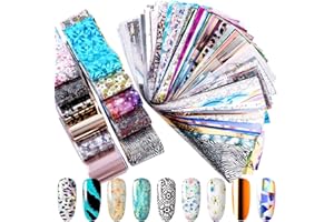Duufin 200 Sheets Nail Art Foil Transfer Sticker Starry Sky Stars Laser Flower Nail Foil Sticker for Nail Art Decoration DIY and Salon