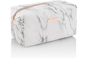 Makijaż Bag - Small Cosmetic Organizer, Toiletry Bag lub Pencil Case - Travel Make Up Wash Bag dla kobiet przez Lily England, Marble/Rose Gold