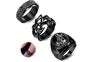 KRFY 3Pz Anello Uomo Classico Anello Uomo Acciaio Inossidabile Pietra Artificiale Nera Anello Uomo Nero Fresco Rotante Anelli Uomo