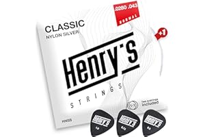HENRYS® Gitarrensaiten Konzertgitarre - Premium Nylon Saiten für Klassische Gitarre - 6+1 Saiten Satz & 3 Plektren Gratis - Gitarrensaiten Konzertgitarre - Classic Guitar String