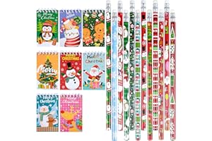 UBJUBT 32 Mini Carton Notepads Christmas Pocket Notebooks,8 PCS Mini Christmas Notebooks and 24 Christmas Pencils with Rubber, for Xmas Eve Box Fillers for Kids s Christmas Classroom Prizes