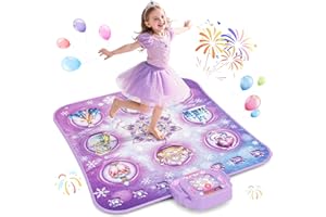 HANDWELL Tanzmatte Kinder Spielzeug Geschenke Mädchen: 8-Tasten Tanzmatte mit Bluetooth 4 Spielmodi Integrierte Musik Dance Mat Kids Geburtstag Weihnachts Geschenk für Lila Prinzessin Alter 3 4 5 6 7 8 9 Jahre