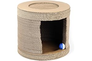 FUDAJO Nicchia rotonda per gatti in cartone Casetta per gatti con ingresso Tiragraffi Sistema a incastro