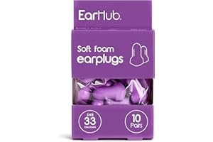 EarHub Sleepwell Soft Foam Earplugs, Hearing Protection 33dB, Ear Plugs Best Used for Sleep, Also Used for Travel, Work, Study & Concerts, Purple, 10 Pairs