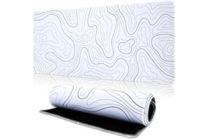 TOPWAYS Mouse Mat Mouse Pad, Large Desk Mat Gaming Mouse Pad Keyboard Mat Desk Pad Mousemat Extend Long Mouse Mat for Keyboard and Mouse 800 x 300 x 3mm (White Topographic)