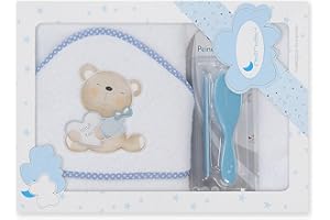 Interbaby - Capa de Baño Bebe Blanco/Azul + Peines Bebe | Toalla con Capucha 100% Algodón, 100x100cm, Unisex | Suave, Secado Rápido | Ideal Recién Nacidos, Bebes y Niños Pequeños | Diseño Love You