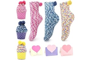 QKURT 3 Pezzi Divertenti Calzini per Torta, Calzini per Ragazze di Design Cupcakes, Calzini di Natale con Confezione Regalo, 3 Carte Regalo