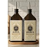 Frolde 2'li Ahşap Stantlı &Ccedil;elikTıpalı 500 ml Cam Ay&ccedil;i&ccedil;ek Yağı Zeytinyağı Şişesi Yağdanlık Vintage Retro (YA) (FROLDEABEİGE)