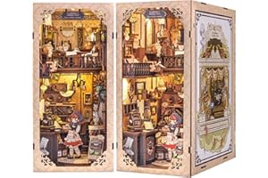 Fsolis DIY Book Nook,Kit per Libri Fai da te,Book Nook in Legno con Led,Puzzle in legno 3D,Costruire il Libro,il Montaggio e l'incollo dei Pezzi,Semplice da Montare,Regalo per Ragazzi e Ragazze