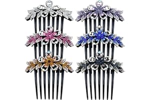 Cinaci 6 Pack Vintage Sparkling Rhinestone Leaf Flower Black Plastic French Twist Hair Side Combs Slides with 7 Long Teeth Bun Updo Hairpins Clips Headpieces Hair Accessories for Women Girls
