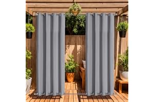 LiveGo Outdoor Curtains Waterproof with Grommet (Top and Bottom), 2 Panels Privacy & UV Protection Windproof Curtain for Porch, Pergola, Garden, Backyard (Light gray, 140 * 213cm)