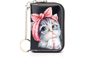 APHISON Credit Card Holder for Women Card Case RFID Blocking Ladies Cute Cartoon Artistic Coin Purses Small Wallet Pouch for Girls/Kids 10 Card Slots Gift Big Eye Kitten