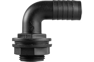 EOTRADER 90 Degree Water Tank Overflow Vent, Water Butt Barbed Elbow Outlet with Nut & Washer 1/2" – 2” BSP Hose Sizes, Garden Rain Capture Tank Linking Connector (1" BSP - 1" Barb)