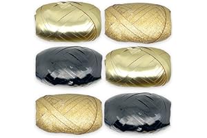 MIJOMA Set Ringelband Polyband Geschenk-Band Geschenkschleifen zum Basteln und Verpacken - glänzend & matt sortiert (schwarz - gold - bronze, 6 Rollen Geschenkband je 10m)