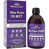 Ketosource Olio MCT C8 Puro | Massima purezza del 99% + | 100% cocco | Aumenta i chetoni 4 volte rispetto ad altri MCT | Bull