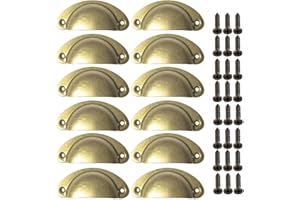 Beilala Cupboard Cup Handles Brass, 12 Pack Antique Shell Kitchen Cabinet Handles, Furniture Door Hardware Knobs with Screws for Chest of Drawers Dresser Wardrobe