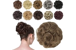 FESHFEN Messy Bun Hair Piece Hair Bun Scrunchies Synthetic Wavy Curly Chignon Ponytail Hair Extensions Thick Updo Hairpieces for Women Girls Kids 1PCS, Light Brown mix Natural Blonde