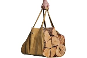 Case4Life Firewood Bag - Log Carrier for Wood - Heavy Duty Waxed Canvas Firewood Carrier - Water Resistant Log Carrier Bag - Brown Dirt Resistant Wood Bag - Camping Accessory