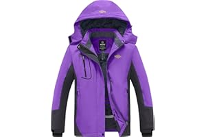 Wantdo Chaqueta de Esquí Cálida para Mujer con Forro Polar Chaqueta de Snowboard Impermeable con Capucha Abrigo de Montaña Impermeable Antiviento Mujer