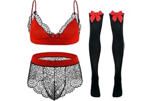 Happy Cherry Bikini Crossdressing Lingerie Set for Men Brassiere Underwear Stockings Set 3 Piece