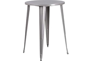 Flash Furniture 30RD - Mesa de Bar de Metal para Exteriores, Color Plateado, Redonda de 30 Pulgadas