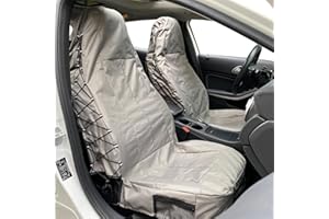 CSCOMFY Tactical Seat Covers For Cars Trucks SUV Van, Universal Canvas Multi-Pockets Organizers Rain Defender, Waterproof Seat Protectors Front Pair (Cool Grey)