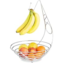 Corbeille à Fruits Moderne Métal Avec Porte-Banane - Grand Panier Fruits & Légumes Bronze Bomclap