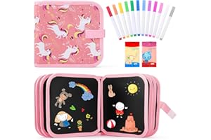 ‎ANYFIRST Anyfirst Abwischbares Malbuch für Kinder, 14 Seiten Tragbares Graffiti Zeichenbrett mit 12 Farbstiften, Autofahrt Kinder Beschäftigung, Geschenk Mädchen Spielzeug ab 3-10 Jahre, Licorne