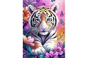 CEOVR 5D Diamond Painting Kits Tigre,Pintura de Diamantes Arte 30x40 cm,DIY Diamond Art Kits Adulto Principiante,Animal Junto a Flores