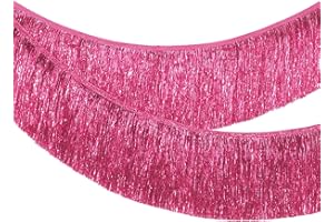 MORAINJAY Rose Red Fringe Garland, 2M/20CM Sparkly Tinsel Fringing,Wall Hanging Metallic Foil Fringe Garland Banner,Shiny Streamers Party Backdrop for Wedding Birthday Car Parade Floats
