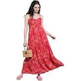 Tokyo Talkies Womens Shoulder Straps Floral Printed Maxi Dress | Tiered & Ruched | Perfect for Vacations, Brunches & Summer O