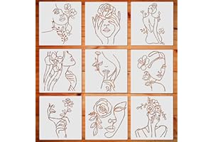 ORIGACH Lot de 9 grands pochoirs muraux modernes minimalistes abstraits, 30 x 30 cm, grands pochoirs esthétiques en PET réutilisables pour peinture sur bois, toile, mur, décoration d'intérieur