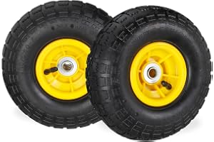 Relaxdays 2x skottkärrehjul 4,1/3,5-4, svart-gult | luftfyllda reservhjul för skottkärra, 16 mm axel, 136 kg, 260 x 85 mm