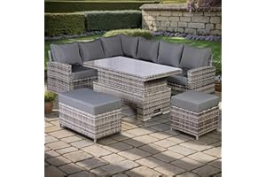 Club Rattan Harmony High Back Left Hand Corner Sofa Set with Rising Table in Grey, 9 seater rattan garden Garden furniture