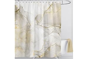 LIVETTY White Marble Shower Curtain 180x180cm Drop Abstract Shower Curtains with 12 Hooks Fabric Bath Curtain Washable Quick-Drying
