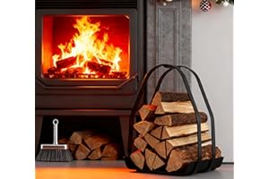 Kingson Fireplace Log Basket – Black Powder-Coated Metal Firewood Holder with Handle – 36×35×48cm – Iron Frame and Base – Flat Pack, Assembly Required