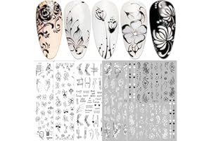 JMEOWIO Fiori Adesivi Unghie Nail Art 10 Fogli Stickers Unghie Autoadesivi Decorazioni Unghie Nail Art Disegni