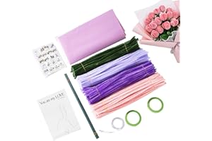 CAIXINYI Pipe cleaners for flower set, 400 Scovolini colorati per lavoretti, Pipe cleaner, 20 linee di artigianato verde, carta da imballaggio, nastro regalo, nastro di fiori, Tulipani, Scovolini pipa