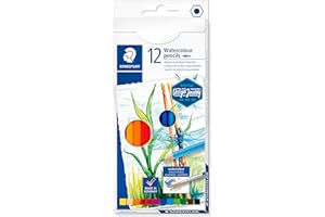 Staedtler Crayons de couleur aquarellables de haute qualité pour artistes, Utilisables à sec ou à l'eau, Mine douce et tendre de 3 mm, Étui carton avec 12 couleurs différentes assorties, 14610C C12