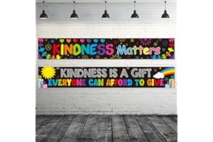 CLABBY 2 Pieces Rainbow Classroom Decoration Bulletin Board Borders Motivational Classroom Banner Poster Kindness Matters School Banner with 40 Glue Points for Elementary Middle School Wall (Dark Color)