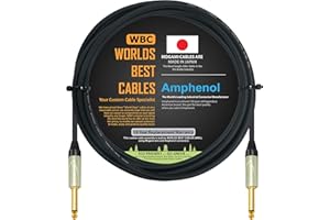 WORLDS BEST CABLES Cable de 3 metros para guitarra, bajo, instrumento, con cable Mogami 2524 y conectores TS dorados Amphenol QM2P-AU de ¼ de pulgada (6,35 mm)