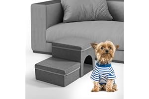 Escalier pour Chien, Sunowl Pliable Escalier Chien en 2 Marches, Extra Larges Rampe pour Chien avec Rangement et Maison, Surface Antidérapante, Aide l'animal à Monter, Escalier pour Chien et Chats