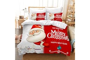 PQCXXA Copripiumino Natalizio, Set di biancheria da letto per bambini, motivo Babbo Natale e alce, copripiumino con chiusura lampo e 2 federe 50 x 75 cm (Natale C, 200x200cm)
