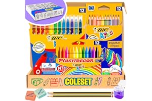 COLESET Pack Vuelta al Cole y Pack Material Escolar Papeleria - lapices de Madera, rotuladores, Ceras, Accesorios para Primaria y utiles Escolares Kawaii