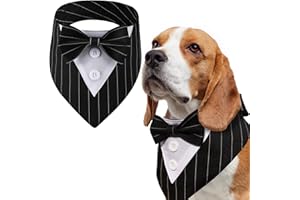 LiebeDD Noeud Papillon Chien et Chat - Bandana Chien Noel Bandanas Smoking pour Chiens, Snood Réglable Chien, Cravate Chien de Fête Mariage Anniversaire (Rayures Noires S)