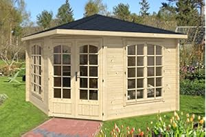 Alpholz 5-Eck Gartenhaus Josephine-40 B aus Massiv-Holz | Gerätehaus mit 40 mm Wandstärke | Garten Holzhaus inklusive Montagematerial | Geräteschuppen Größe: 352 x 352 cm | Spitzdach