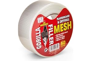 Gorilla Filler Plasterboard & Drywall Mesh Tape | Fills Cracks - Easy to Apply (Self Adhesive) | 50mm x 50m (White, 50m)