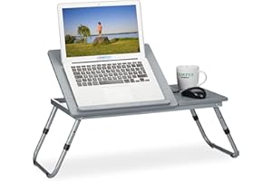 ‎RELAXDAYS Relaxdays Stolik pod laptopa z regulacją wysokości, składany, pochylana powierzchnia robocza, stolik do łóżka, do laptopa, MDF, 44 x 73 x 34,5 cm, szary, 1 sztuka
