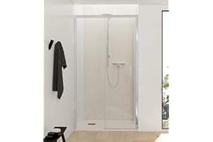 NEBADOON | Mamparas de Ducha - 1 Puerta Corredera + 1 Fijo - Mampara de Ducha Corredera - Perfilería Plata Brillo - 114 a 118 cm (Ancho Adaptable 4 cm) x 195 cm (Alto) - Posición Puerta Derecha